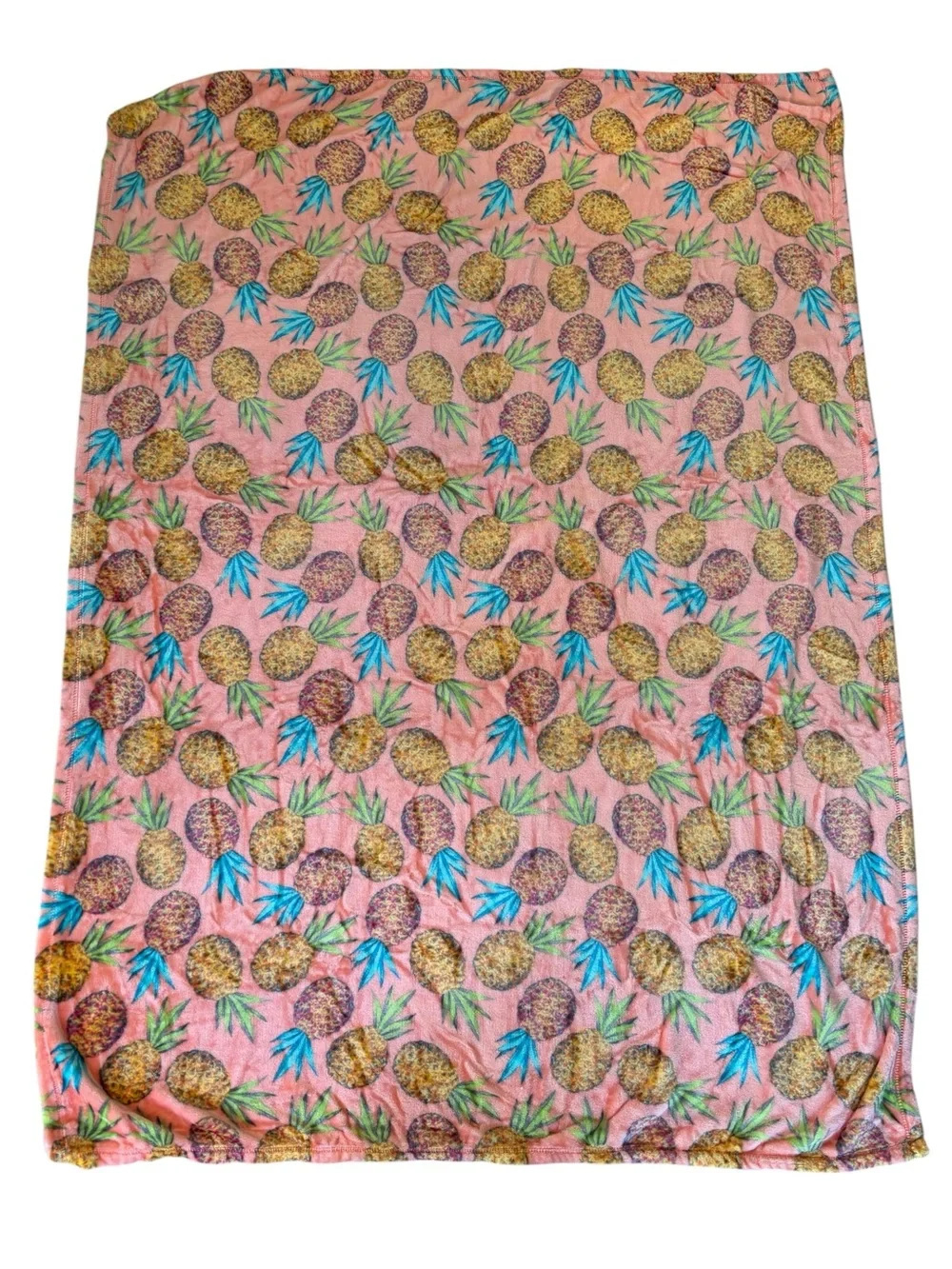 JCPenney Home Plush Pineapple Throw Blanket Pink Tropical 48” x 65” Soft